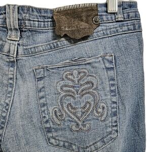 Industrial Cotton Flare Bootcut Jeans Womens 11 Blue Low Rise Boho Embroidered